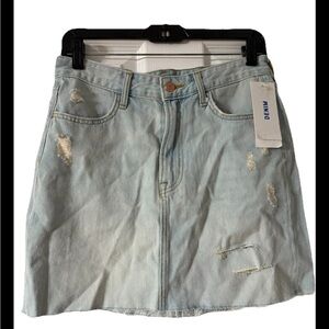 H&M Light Blue Denim Stretch Distress Sexy A Line Western Mini Womens Skirt Size